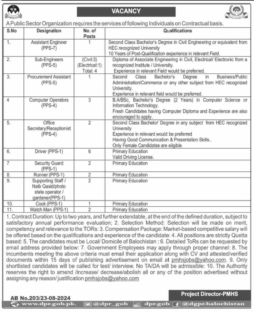 Public Sector Organization Jobs in Balochistan