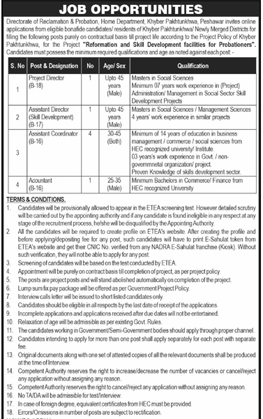 Vacancies at Directorate of Reclamation and Probation